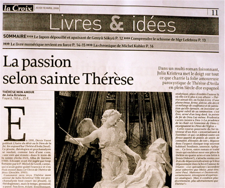 Article dans La croix, Kristeva, Th&eacute;r&egrave;se d'Avila